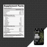 NutraBio Base Aminos Unflavored supplement facts panel - full essential amino acid breakdown per serving