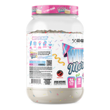 Side view of Axe & Sledge Whey More Birthday Cake protein powder container