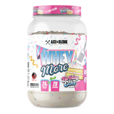 Axe & Sledge Whey More Birthday Cake protein powder tub, 24g protein and 28 servings