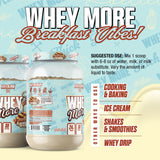 How to use Whey More protein powder: mix one scoop with 6 to 8 ounces of water or milk