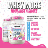How to use Whey More: mix one scoop with 6 to 8 ounces of water or milk